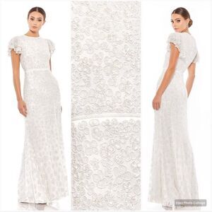 Mac Duggal 10748 White Floral Beaded Gown Dress